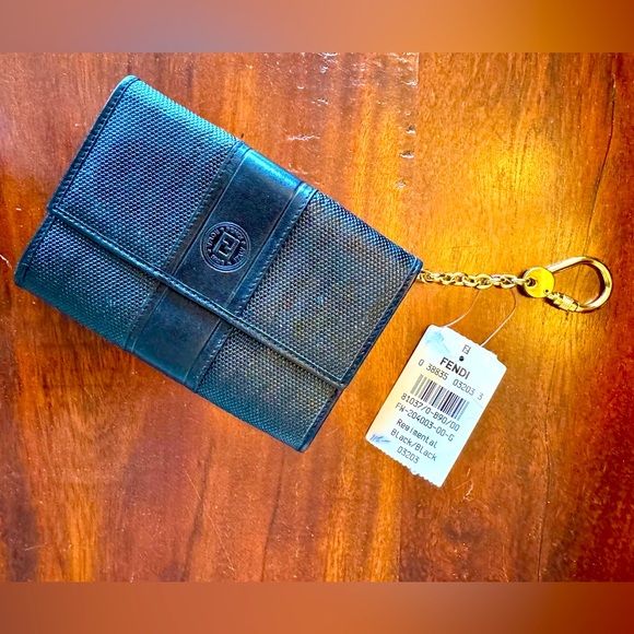 Vintage Fendi Regimental Black Leather Keychain Wallet - Picture 2 of 7